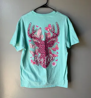 Simply Southern Hey Deer Butterfly Leopard Deer Graphic T-Shirt Women’s Large thumbnail 1