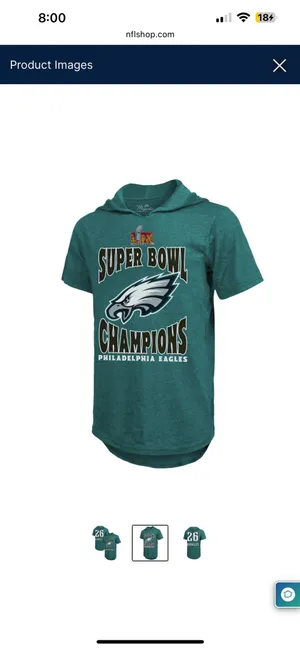 National Football League Team Apparel Men’s Philadelphia Eagles Saquon Barkley Majestic Trends Midnight Green Super Bowl LIX champions short sleeve pullover hoodie. thumbnail 2