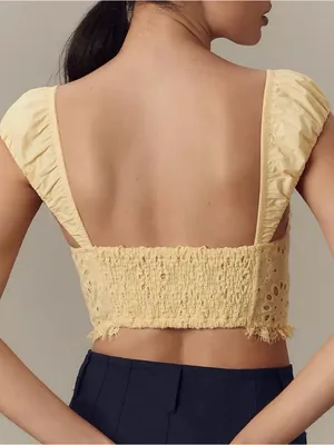 Anthropologie Puff-Sleeve Yellow Eyelet Corset Top thumbnail 2