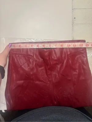 Zara Skinny Pants Size Small Red Faux Vegan Leather Party Wear Zip Ankle Concert thumbnail 3