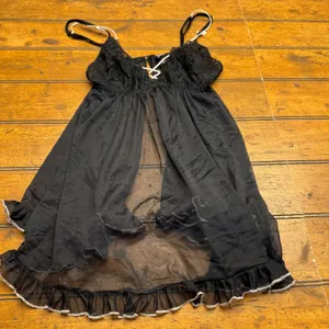 Victoria's Secret‎ Black Lace Trim Babydoll Chemise Nightie Medium M thumbnail 1