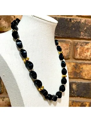 Napier Black and Gold Beaded Collar Necklace thumbnail 3