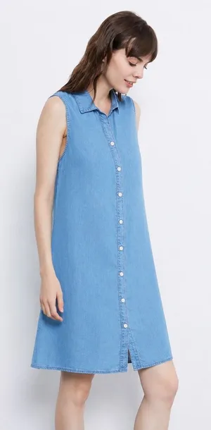 NWT Boutique Chambray Shirt Dress Womens Size M‎ Blue Sleeveless Button Down thumbnail 1
