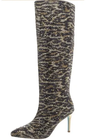 Betsey Johnson Women's Brea Tall Boot Size 6.5 Leopard Print All Over Rhinestone thumbnail 1