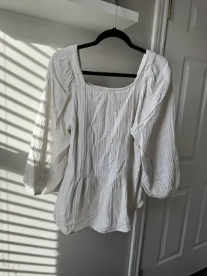 Muslin Peplum Top White Size M thumbnail 3