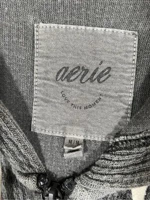 Aerie Waffle Full Zip Jacket Dark Gray Size Medium Baggy Size Medium Batwing thumbnail 3