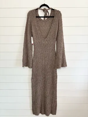 Honor the Gift Tie-Back Taupe Gray Maxi Dress Long Flared‎ Sleeves Size L NEW thumbnail 8