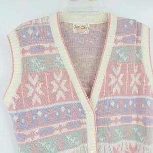 Vtg Jantzen 80s Sweater Womens Vest Sz L Fair Isle Pastel Cottagecore Grandma thumbnail 3