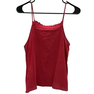 Universal Threads Red Cotton Ruffle Trim Square Neckline Spaghetti Strap Tank S thumbnail 7