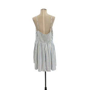 Aerie Love Of Linen Stripe Mini Dress Smocked Back Blue White NWT‎ XL thumbnail 9