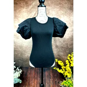 Zara Puff Sleeve Ribbed Bodysuit - Black - size S thumbnail 6
