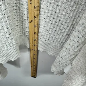 Talbots Cardigan 1X Ivory‎ Metallic Open Front Pointelle Knit Sweater Pockets thumbnail 2