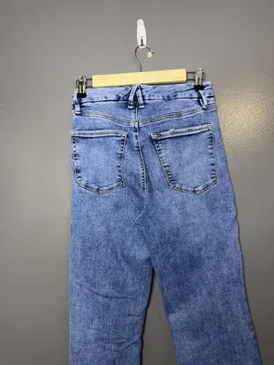 Good American Good Legs Flare Jeans Womens 6/28 Medium Wash Frayed Hem Denim thumbnail 5
