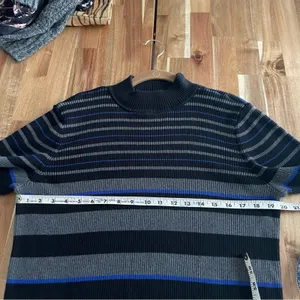 Karen Scott Charcoal Grey & Blue Stripe Mock Neck Sweater 100% cotton thumbnail 5