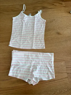 Frankie's Bikinis Pink & White Striped Tank Top and Shorts Set thumbnail 2