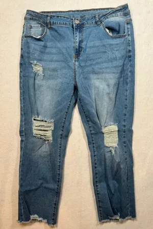 Sidefeel Jeans Distressed Medium Wash Straight Leg High Rise Stretch Women's 18 thumbnail 1