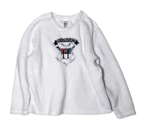 Harry Potter Hogwarts‎ embroidered White Fleece sweatshirt sweater XL thumbnail 1