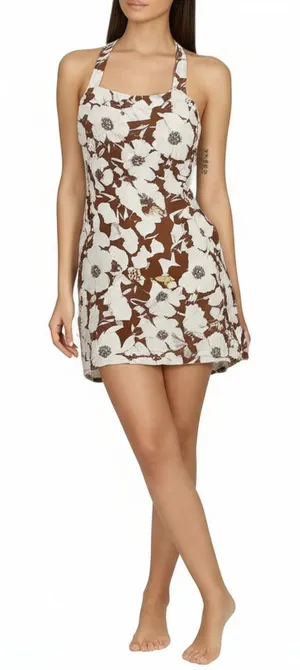 NEW Abercrombie & Fitch White Pink Floral Linen Smocked Halter Mini Dress Size S thumbnail 1