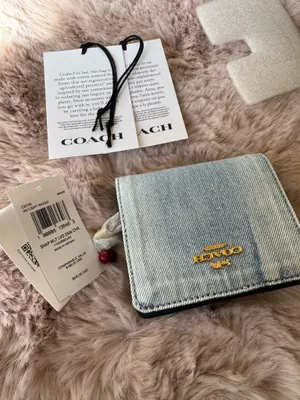 NWT Coach Snap Wallet In Loved Denim With Charm CEC35 denim/Gold/Light Indigo thumbnail 8