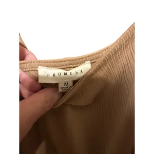 PROMESA NWOT‎ tan boho ribbed bodysuit with cottage core puffed sleeves festival thumbnail 4