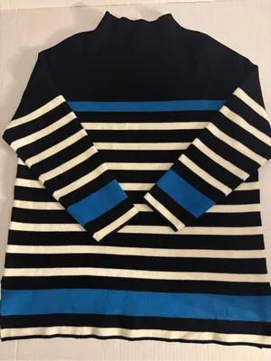 Jones New York Black, White & Blue Striped Turtleneck Sweater Size 1X thumbnail 1