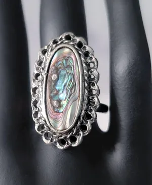 Vintage Ring Abalone Inlay Ring Statement Ring thumbnail 1