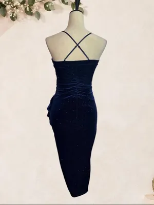 Emerald Sundae XS Navy Blue Glitter Velvet Ruched Ruffle Asymmetric thumbnail 5