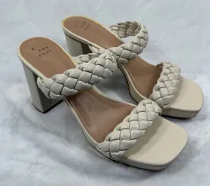 A New Day Womens Cream Braided Double Strap Block Heel Platform Mules Size 9.5‎ thumbnail 1