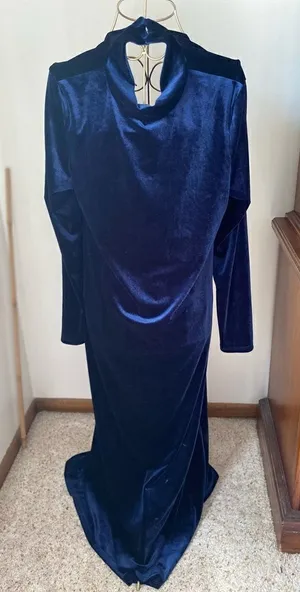 Amadi Bianca Velvet Midi Dress Blue Anthropologie Women’s Medium Long Sleeve thumbnail 1