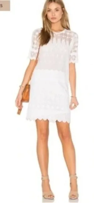 Ulla Johnson Viola White Cotton Lace Embroidered Crew Neck Mini Dress Size S 4 thumbnail 1