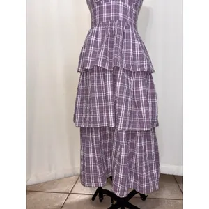 Lulus Purple Plaid Tiered Midi Dress Small Cottage Bustier Women Flair Sundress thumbnail 9
