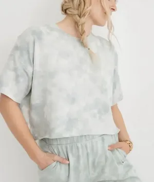 Aerie Sunset Blue and White Cropped Short Sleeve Shirt Women’s Small thumbnail 1
