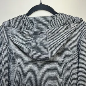 Lukka Hooded Athletic Full Zip Jacket Gray Black Stripes Pockets Thumb Holes XL thumbnail 11