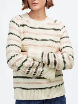 Madewell Cream Pink & Green Striped 100% Cotton Crewneck Sweater - Size - XS thumbnail 2
