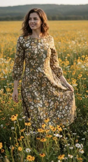 Flora‎ Bea Size Small Multi-Color Danniella Dress in Whiskey Floral 3/4 Sleeves thumbnail 1
