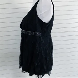 New York & Company Lace Sequin Empire Waist Top Size‎ L Black Surplice V-Neck thumbnail 3