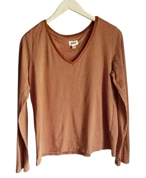 Pact Womens Organic Cotton V-neck T Shirt Size L Orange Long Sleeve‎ Sustainable thumbnail 1