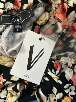 Vibe Sportswear Floral Halter Swing Dress Black Coral & Cream Roses LG NWT thumbnail 9