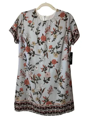 New Women’s Floral Lulu’s‎ Lined Shift Midi Dress greyish blue Size M thumbnail 1