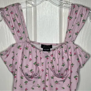 Hot Topic Sweet Society Pink Roses Top Size L Tank Top Cropped thumbnail 2