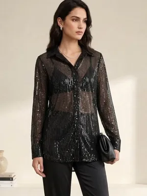 Sheer Black Sequin Button thumbnail 2