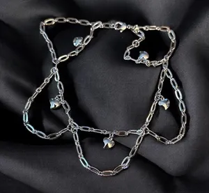 Silver tone swag chain anklet with heart charms thumbnail 1