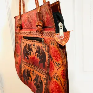 PURE Shantiniketan Leather Large Tote‎ Bag Medium Elephant Handmade Indian Purse thumbnail 3