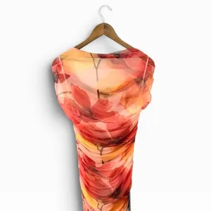 Lulus Sunama Orange Floral Mesh Ruched Bodycon Midi Dress size L NWT thumbnail 6