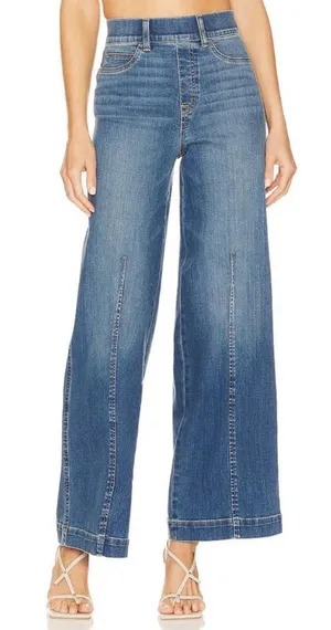 SPANX Seamed Front Wide Leg Jeans Blue Size Medium thumbnail 1