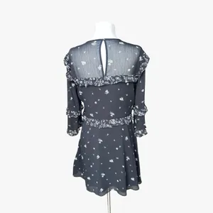 Abercrombie & Fitch Ditsy Floral Ruffle Chiffon Mini Dress Sheer Sleeves Boho L thumbnail 7