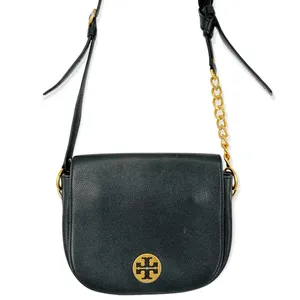 Tory Burch | One Size | Everly Black Pebbled Leather Flap Saddle Bag thumbnail 4