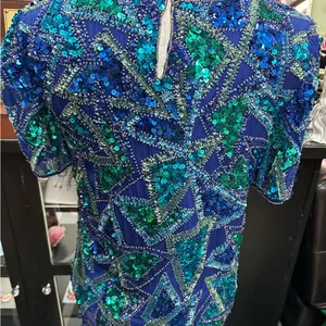 Styleworks sz Medium purple, blue & green sequin top thumbnail 3