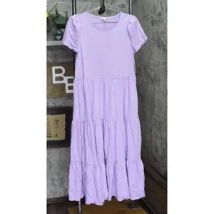 NWT Riley & Rae Lacey Crew Neck Tiered Puff-Sleeve Midi Dress Lilac Purple S thumbnail 2