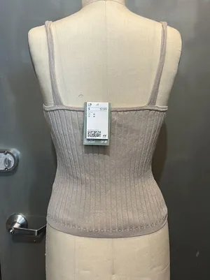 H&M light beige taupe rib knit tank top M thumbnail 3